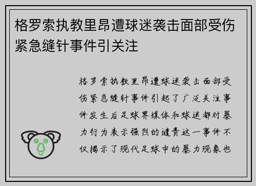 格罗索执教里昂遭球迷袭击面部受伤紧急缝针事件引关注 格罗索执教里昂遭球迷袭击面部受伤紧急缝针事件引关注